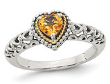 Antiqued Natural Citrine Heart Ring in Sterling Silver with 14K Gold Accents